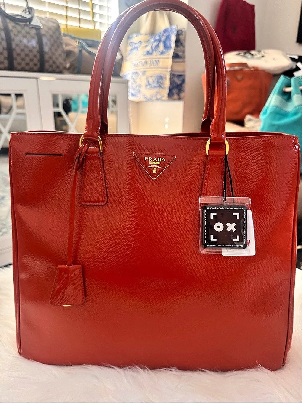 Prada Saffiano Lux Galleria Tote Bag in Papaya